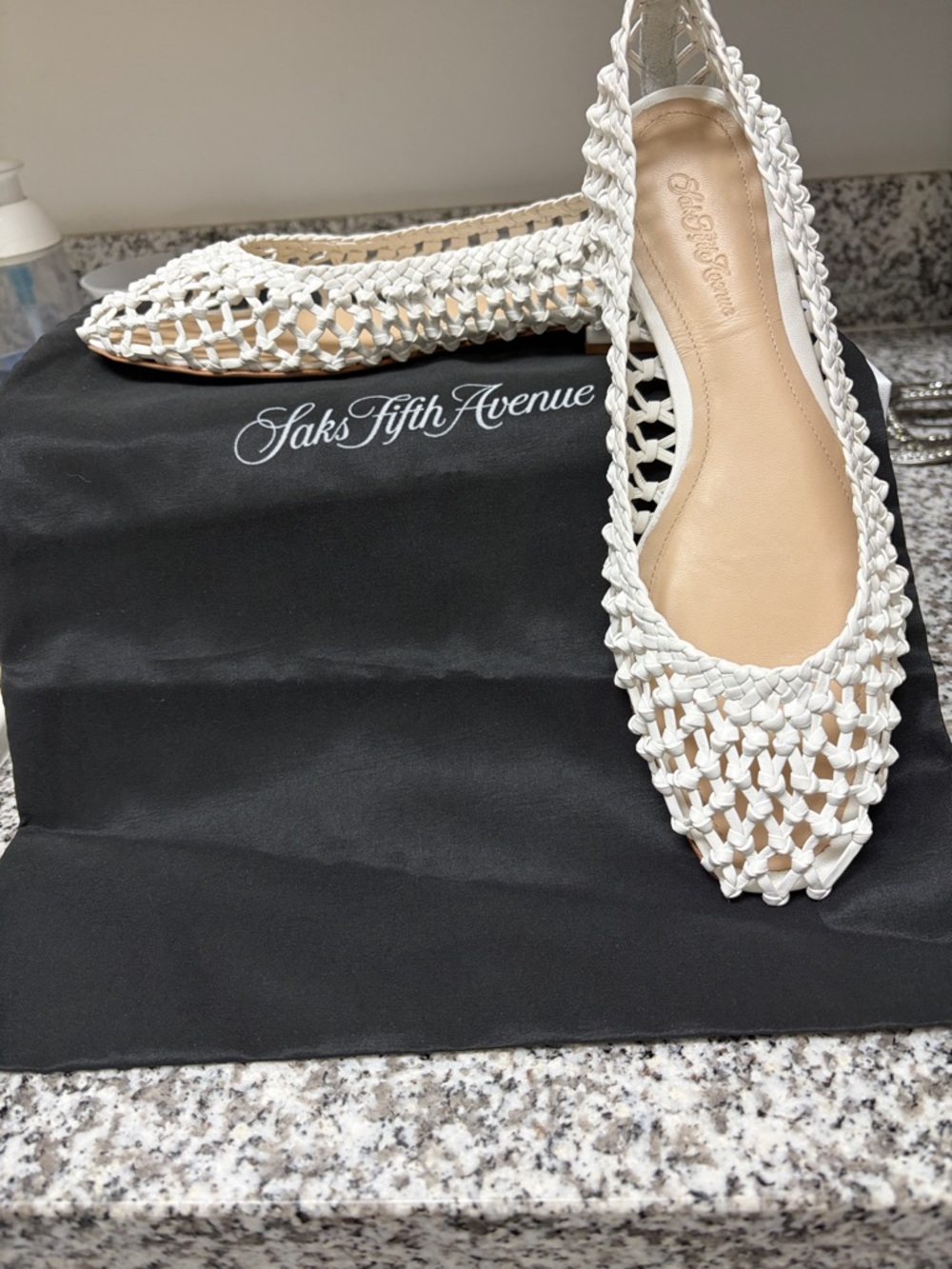Saks Fifth Avenue White Woven Slip-On Flat Shoe